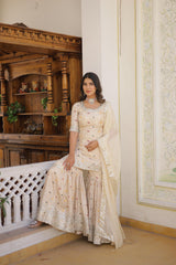 Gorgeous Embroidered Work White Color Sharara Suit