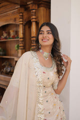 Gorgeous Embroidered Work White Color Sharara Suit