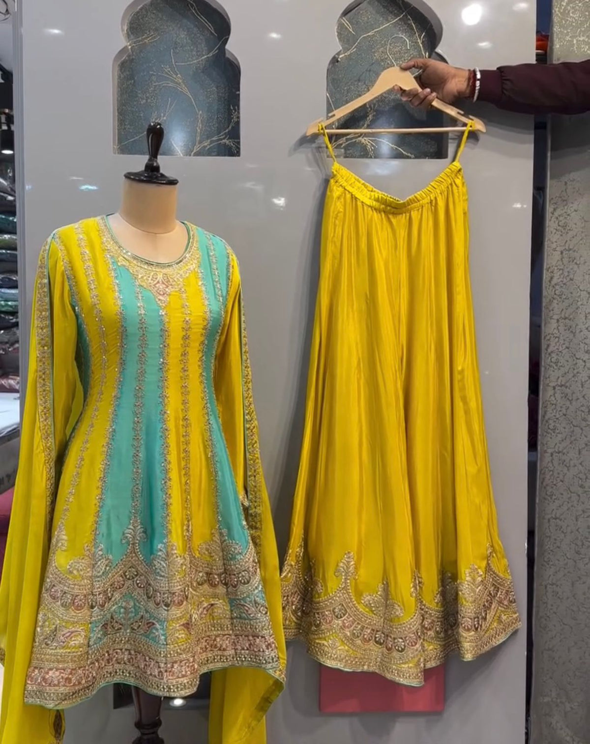 Fabulous Embroidery Sequence Work Yellow Color Sharara Suit