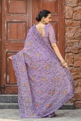 Ceremony Wear Zari Chiffon Purple Color Saree