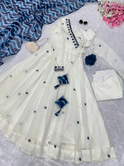 Attractive Embroidery Work White Color Anarkali Suit