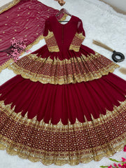 Mesmerizing Embroidery Sequence Work Red Color Top With Lehenga