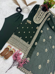 Captivating Embroidery Work Green Color Anarkali Suit