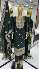 Captivating Embroidery Work Green Color Anarkali Suit