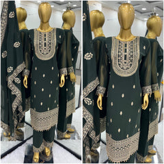 Captivating Embroidery Work Green Color Anarkali Suit