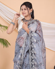 Beautiful Organza Silk Grey Color Saree