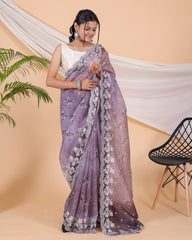 Beautiful Organza Silk Purple Color Saree