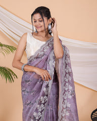 Beautiful Organza Silk Purple Color Saree