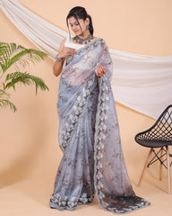 Beautiful Organza Silk Grey Color Saree