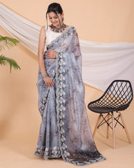 Beautiful Organza Silk Grey Color Saree