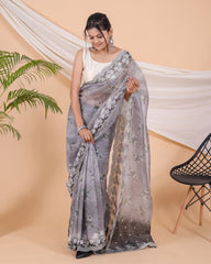 Beautiful Organza Silk Grey Color Saree