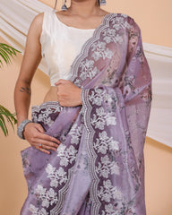 Beautiful Organza Silk Purple Color Saree