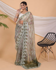 Beautiful Organza Silk Green Color Saree