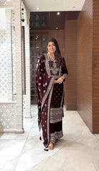 Graceful Embroidery Work Brown Color Palazzo Suit