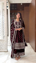 Graceful Embroidery Work Brown Color Palazzo Suit