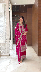 Graceful Embroidery Work Pink Color Palazzo Suit