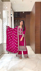 Graceful Embroidery Work Pink Color Palazzo Suit