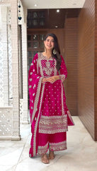 Graceful Embroidery Work Pink Color Palazzo Suit