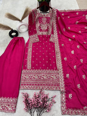 Graceful Embroidery Work Pink Color Palazzo Suit