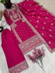 Graceful Embroidery Work Pink Color Palazzo Suit