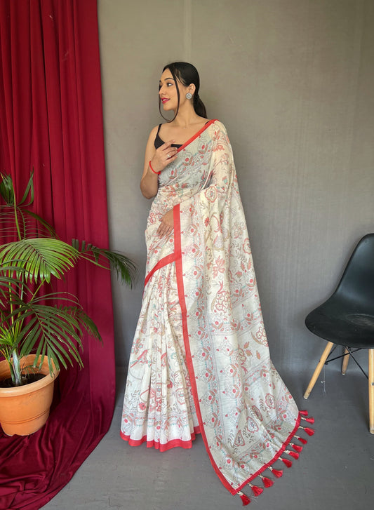 Preferable Malai Cotton Red Color Saree