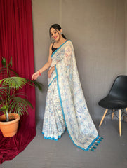 Preferable Malai Cotton Sky Color Saree