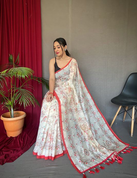 Preferable Malai Cotton Red Color Saree