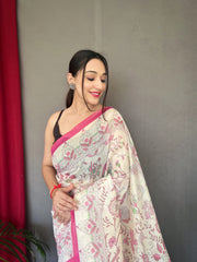 Preferable Malai Cotton Pink Color Saree