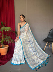 Preferable Malai Cotton Sky Color Saree