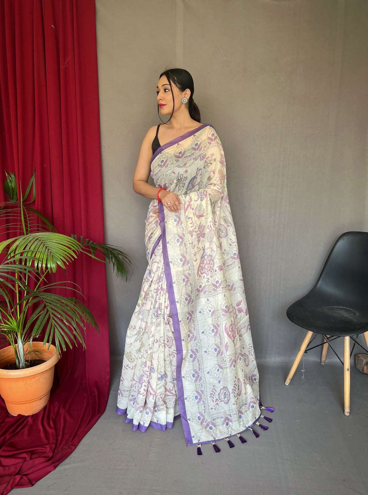 Preferable Malai Cotton Purple Color Saree