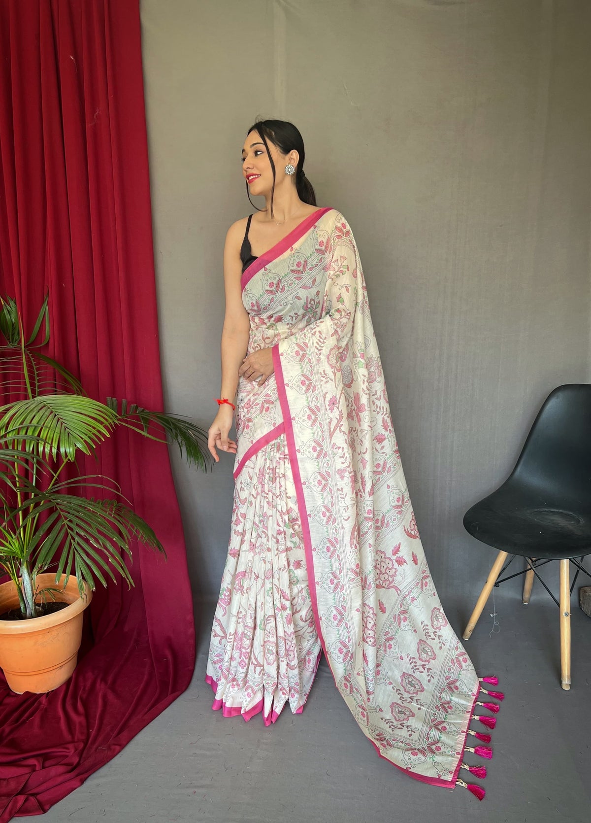 Preferable Malai Cotton Pink Color Saree