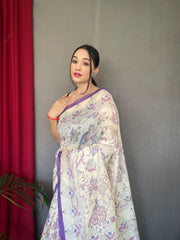 Preferable Malai Cotton Purple Color Saree