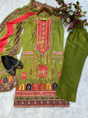 Precious Maslin Mirror Work Perrot Color Salwar Suit