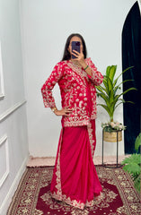 Graceful Embroidery Work Red Color Saree