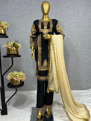 Alluring Black Color Embroidery Work Salwar Suit