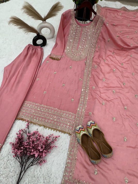 Occasion wear Peach Color Silk Embroidery Work Silk Salwar Suit