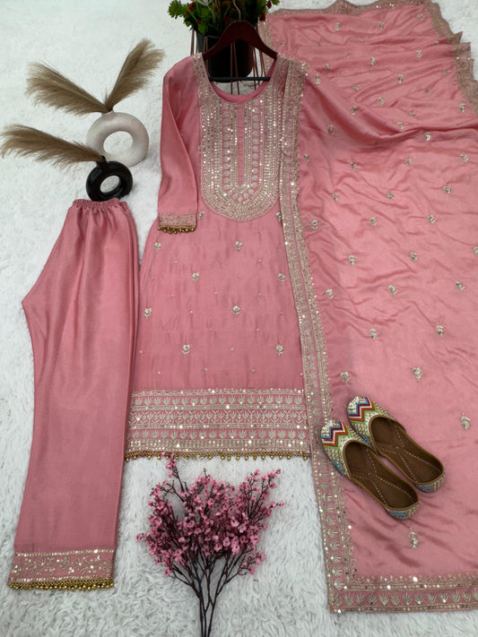 Occasion wear Peach Color Silk Embroidery Work Silk Salwar Suit