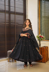 Stunning Embroidery Work Black Color Anarkali Suit