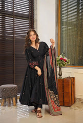 Stunning Embroidery Work Black Color Anarkali Suit