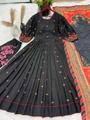 Stunning Embroidery Work Black Color Anarkali Suit