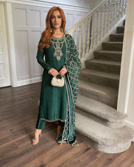 Charming Green Color Heavy Pur Slub Silk Salwar Suit