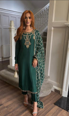 Charming Green Color Heavy Pur Slub Silk Salwar Suit