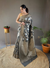 Function Wear Zari Weaving Cotton Grey Color Saree