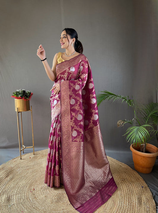 Function Wear Zari Weaving Cotton Wine Color Saree