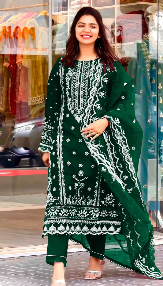 Function Wear Organza Green Color Anarkali Suit