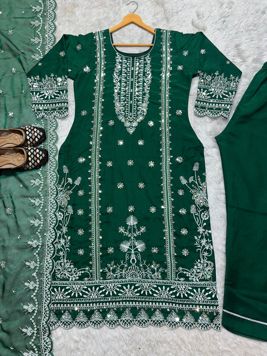 Function Wear Organza Green Color Anarkali Suit