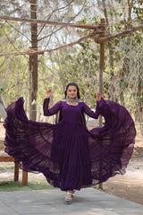 Precious Purple Color Ruffle Flare Gown With Heavy Dupatta