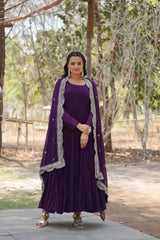 Precious Purple Color Ruffle Flare Gown With Heavy Dupatta