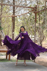 Precious Purple Color Ruffle Flare Gown With Heavy Dupatta