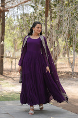 Precious Purple Color Ruffle Flare Gown With Heavy Dupatta